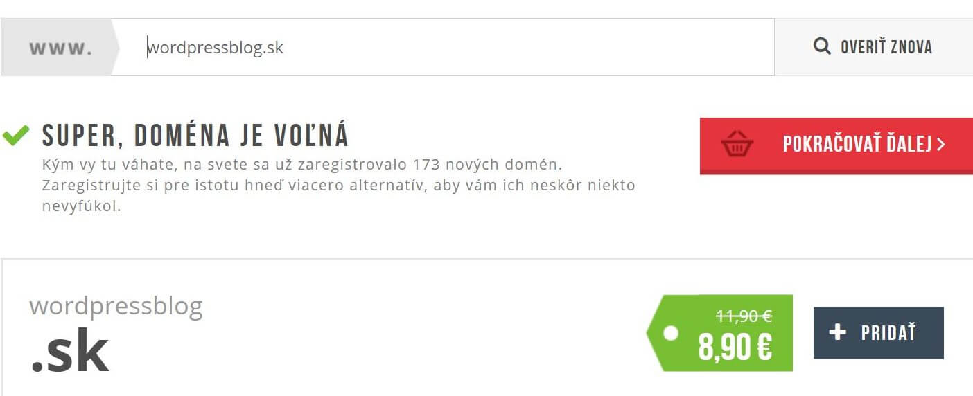 Adding a domain to the cart – older interface