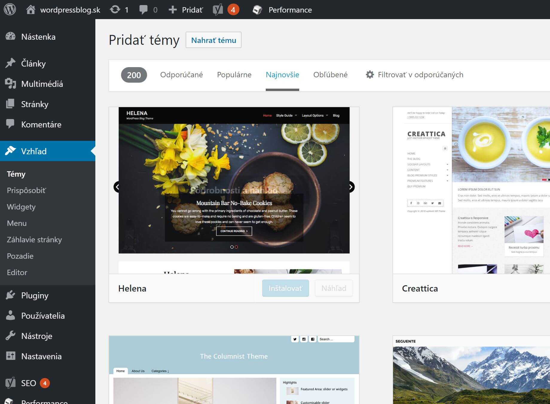 WordPress theme directory – older interface