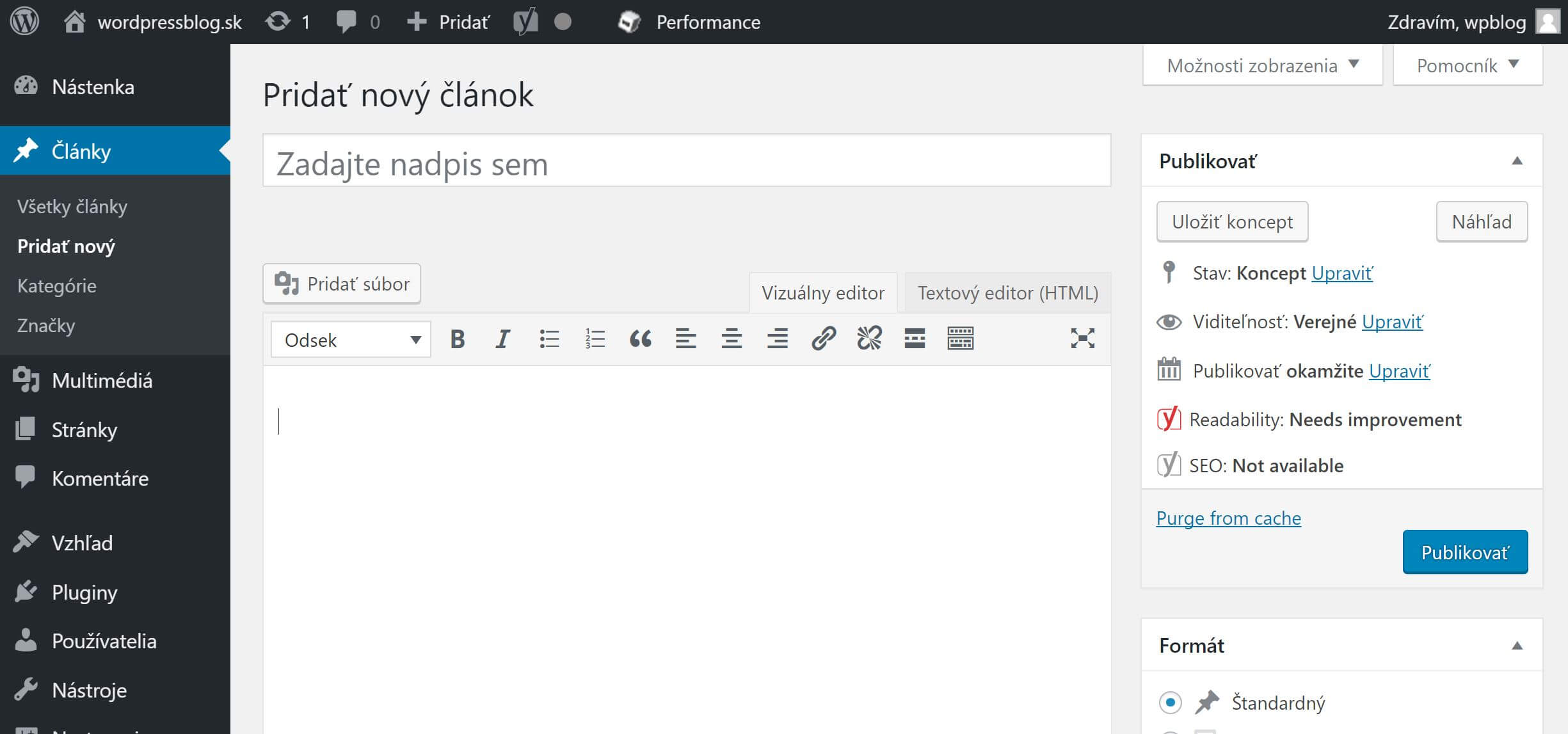 WordPress post editor – older interface