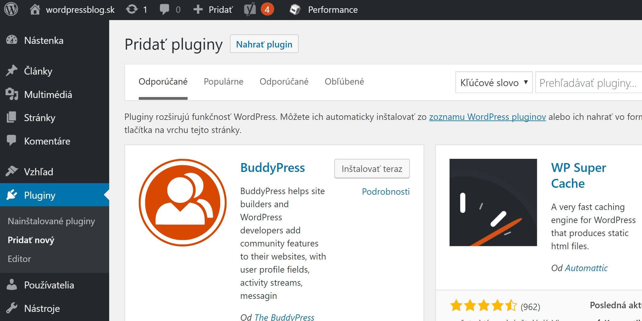 Adding a WordPress plugin – older interface