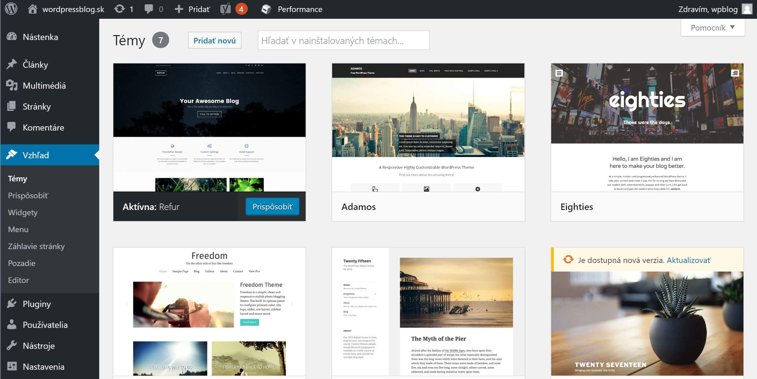 WordPress themes – older interface